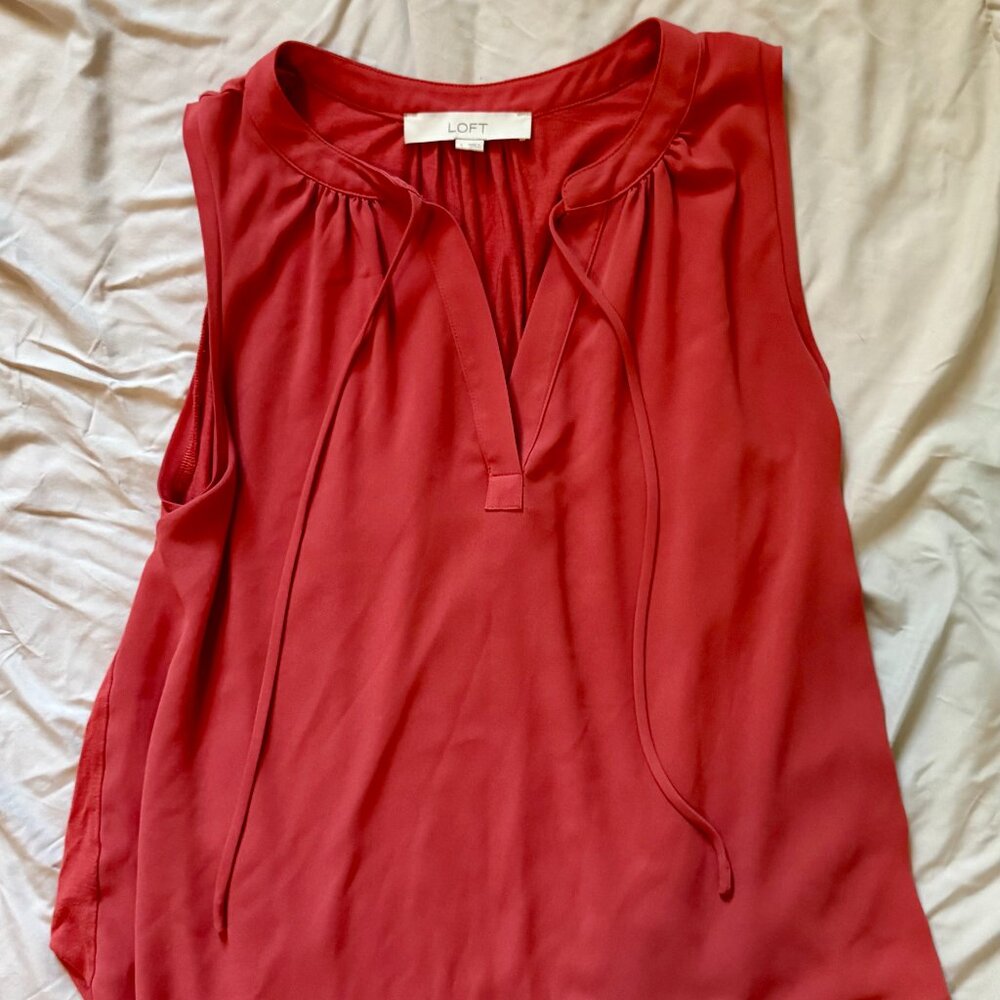 LOFT Sleeveless Blouse with Front Tie, Size Small